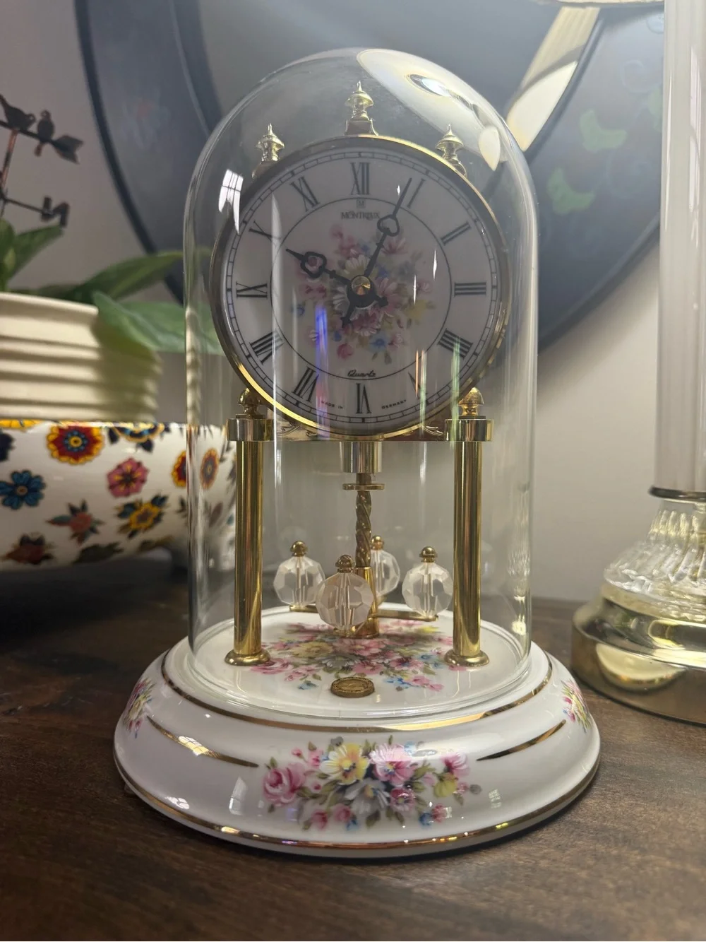 Floral Anniversary Clock in White and Gold